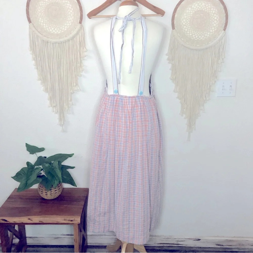 Free people open back plaid midi dress with pockets small loose fit - Picture 3 of 5